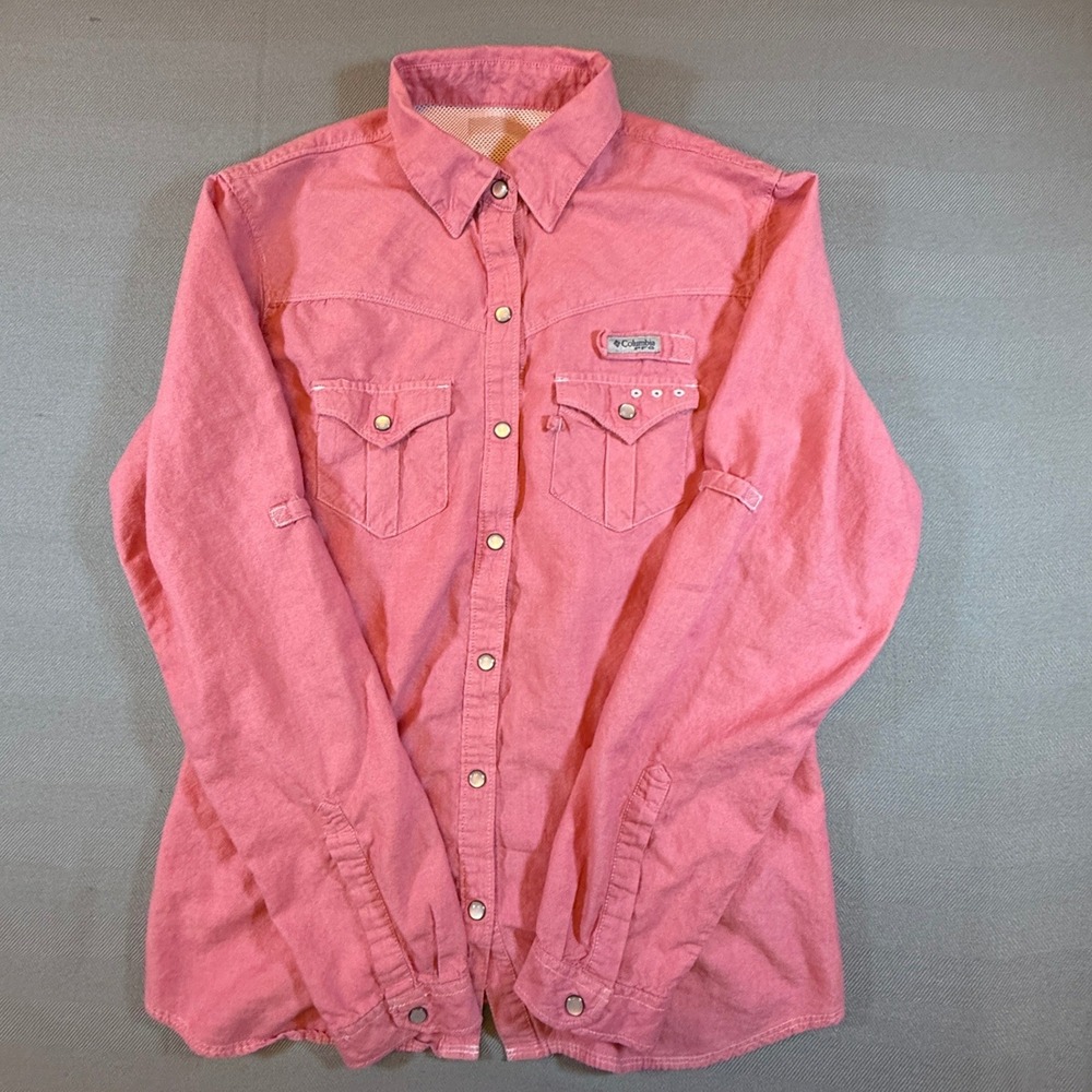 Columbia PFG Pink Long Sleeve Fishing Shirt Pearl Snap Vent FL1026 Womens M 2135